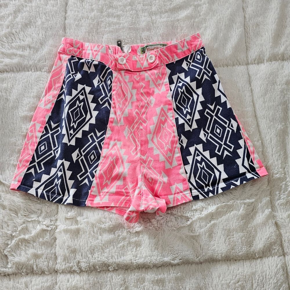 Aztec Patterned Pink and Blue Women's Shorts By Flying Tomato Size XS